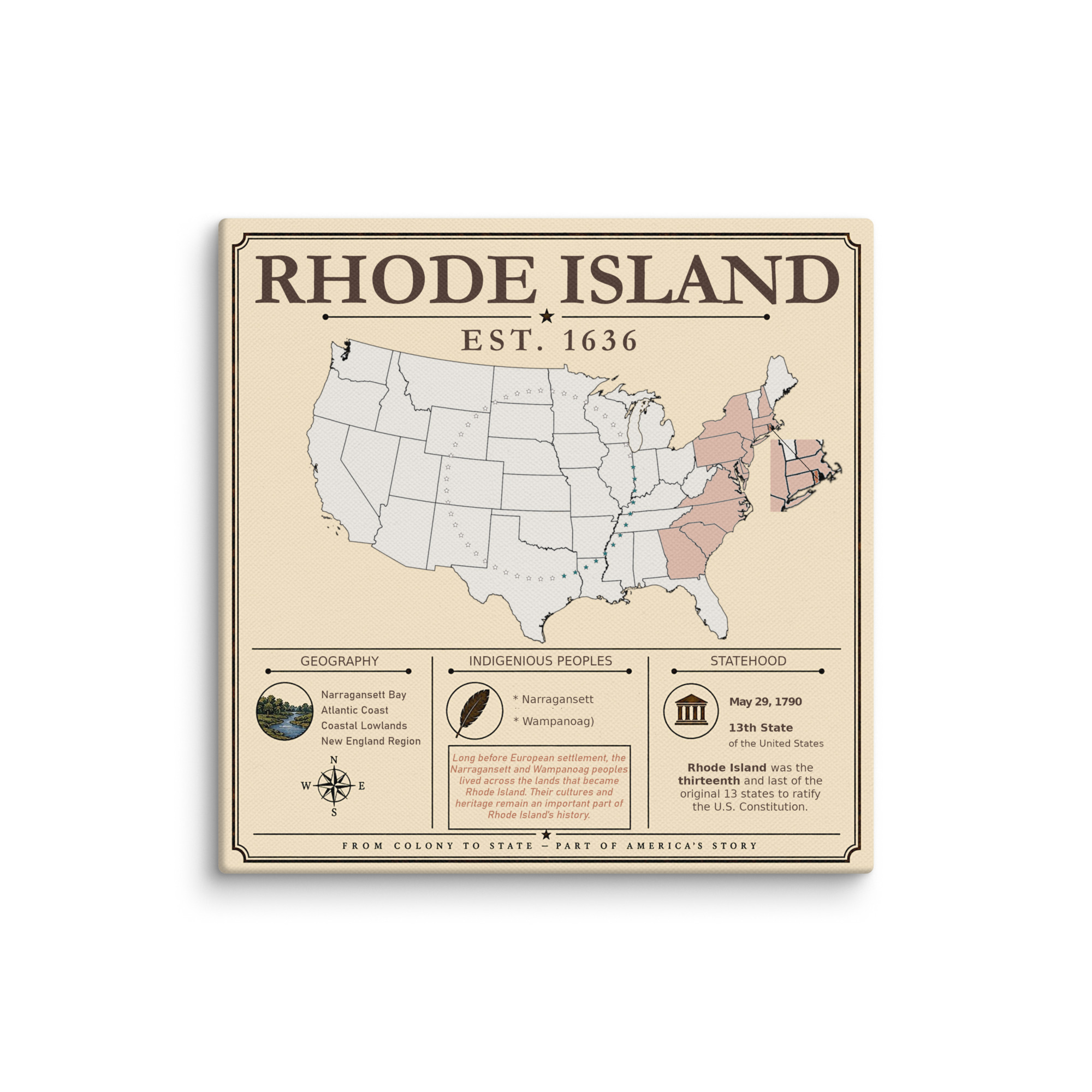 Rhode Island – 13. Bundesstaat der USA | Historisches Keilrahmenbild