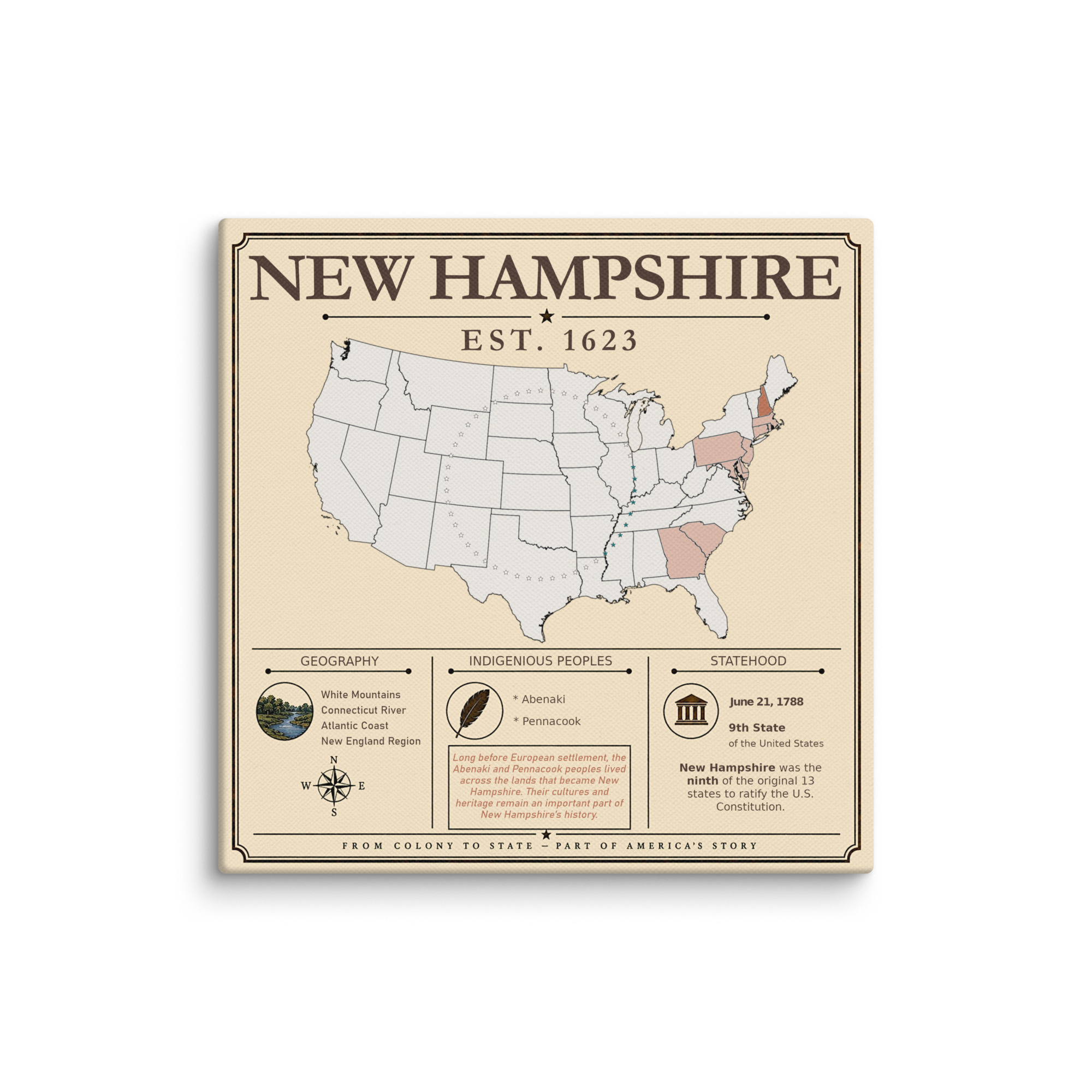 New Hampshire – 9. Bundesstaat der USA | Historisches Keilrahmenbild