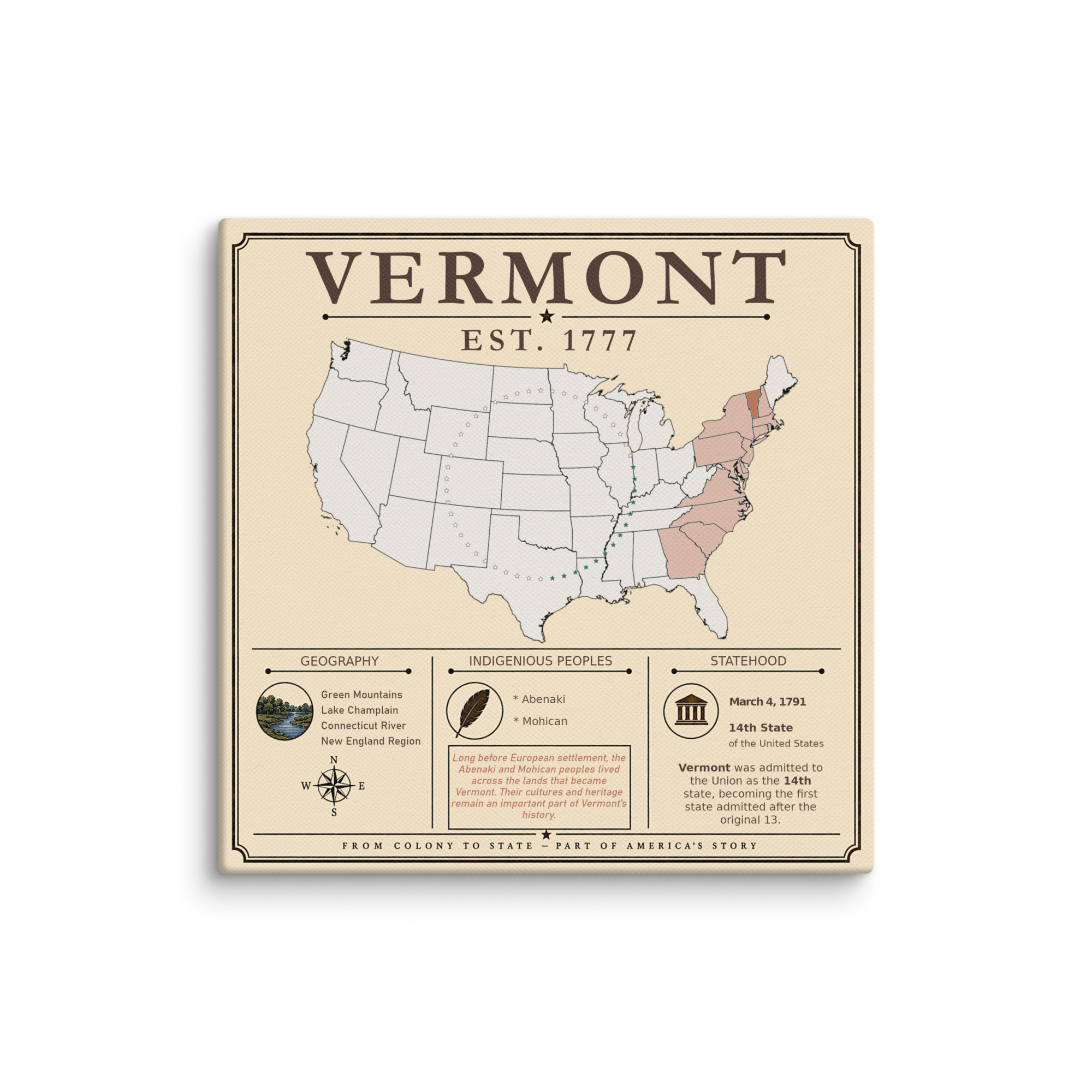 Vermont – 14. Bundesstaat der USA | Historisches Keilrahmenbild