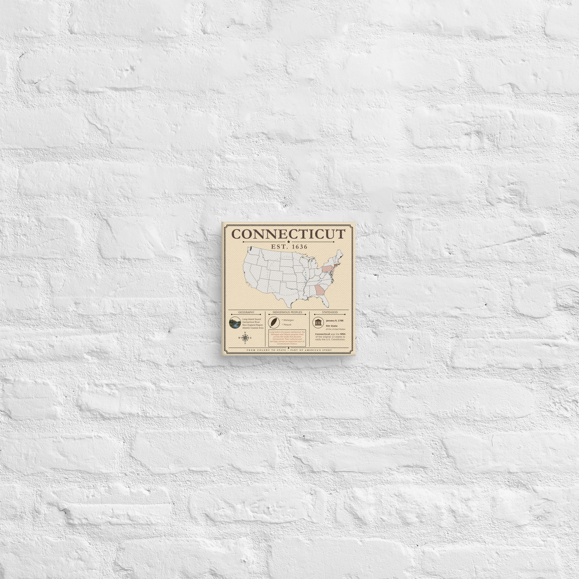 Connecticut – 5. Bundesstaat der USA | Historisches Keilrahmenbild